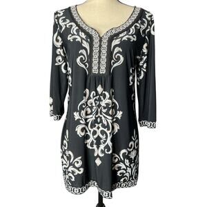White House Black Market Women's Tunic in Black White Brown Size Medium